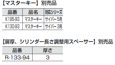 マスターキー,シリンダー長さ調整用スペーサー,別売品