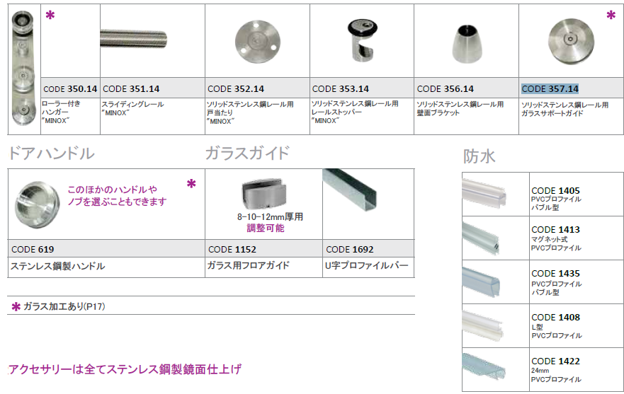 シャワー用スライドガラスドア 